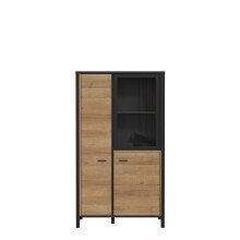 Stauraumvitrine >HIGH ROCK< in Schwarz/ Riviera Eiche Dekor - 86,3x152,3x40,2cm (BxHxT)