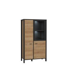 Stauraumvitrine >HIGH ROCK< in Schwarz/ Riviera Eiche Dekor - 86,3x152,3x40,2cm (BxHxT)