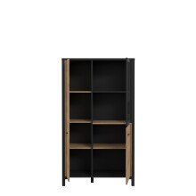 Stauraumvitrine >HIGH ROCK< in Schwarz/ Riviera Eiche Dekor - 86,3x152,3x40,2cm (BxHxT)