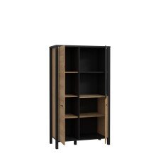 Stauraumvitrine >HIGH ROCK< in Schwarz/ Riviera Eiche Dekor - 86,3x152,3x40,2cm (BxHxT)