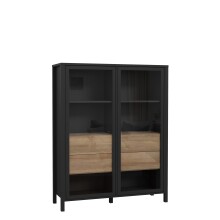 Vitrine >HIGH ROCK< in Schwarz / Riviera Eiche Dekor - 121,3x152,3x40,2cm (BxHxT)