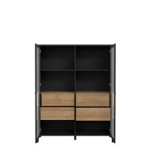 Vitrine >HIGH ROCK< in Schwarz / Riviera Eiche Dekor - 121,3x152,3x40,2cm (BxHxT)