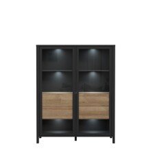 Vitrine >HIGH ROCK< in Schwarz / Riviera Eiche Dekor - 121,3x152,3x40,2cm (BxHxT)