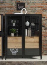 Vitrine >HIGH ROCK< in Schwarz / Riviera Eiche...
