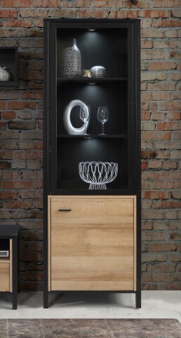 Vitrine >HIGH ROCK< in Schwarz / Riviera Eiche Dekor - 64,8x193,9x40,2cm (BxHxT)
