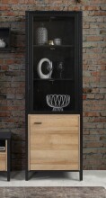 Vitrine >HIGH ROCK< in Schwarz / Riviera Eiche Dekor - 64,8x193,9x40,2cm (BxHxT)