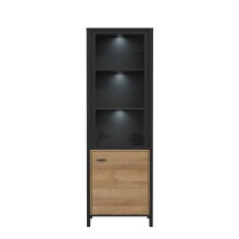 Vitrine >HIGH ROCK< in Schwarz / Riviera Eiche Dekor - 64,8x193,9x40,2cm (BxHxT)