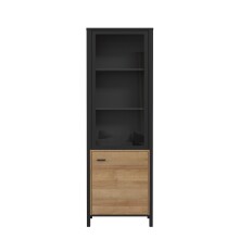 Vitrine >HIGH ROCK< in Schwarz / Riviera Eiche Dekor - 64,8x193,9x40,2cm (BxHxT)