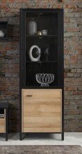 Vitrine >HIGH ROCK< in Schwarz / Riviera Eiche Dekor - 64,8x193,9x40,2cm (BxHxT)