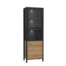Vitrine >HIGH ROCK< in Schwarz / Riviera Eiche Dekor - 64,8x193,9x40,2cm (BxHxT)