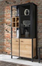 Vitrine >HIGH ROCK< in Schwarz  / Riviera Eiche...