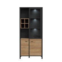 Vitrine >HIGH ROCK< in Schwarz  / Riviera Eiche Dekor - 86,3x193,9x40,2cm (BxHxT)
