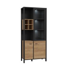 Vitrine >HIGH ROCK< in Schwarz  / Riviera Eiche Dekor - 86,3x193,9x40,2cm (BxHxT)