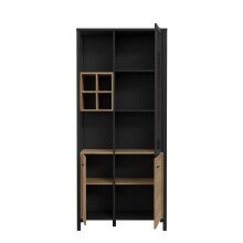 Vitrine >HIGH ROCK< in Schwarz  / Riviera Eiche Dekor - 86,3x193,9x40,2cm (BxHxT)