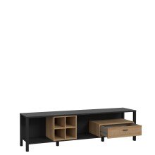 Lowboard >HIGH ROCK< in Schwarz/ Riviera Eiche Dekor mit Schublade - 181,3x49,9x40,2cm (BxHxT)