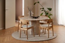 Säulen-Esstisch >Naxos< "rund" in matt Latte, Marmor - 75x130cm (HxD)