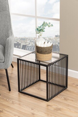 Beistelltisch >Strington< in Grau, Glas, Stahl - 40x40x40cm (BxHxT)