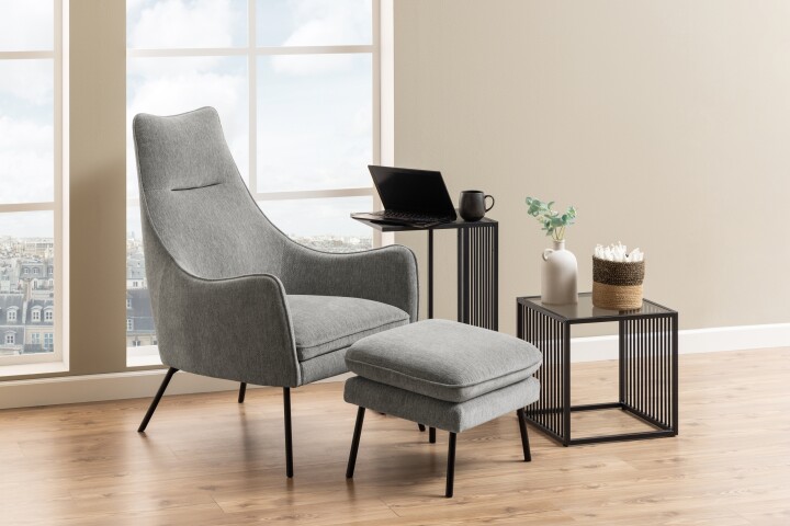 Beistelltisch >Strington< in schwarz, MDF, Stahl - 35x63x43cm (BxHxT)