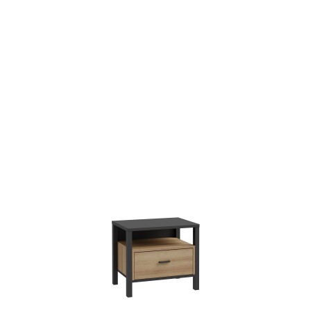 Nachtkommode >HIGH ROCK< in Schwarz  / Riviera Eiche Dekor, 1 Schublade - 54,8x48,7x40,2cm (BxHxT)