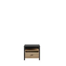 Nachtkommode >HIGH ROCK< in Schwarz  / Riviera Eiche Dekor, 1 Schublade - 54,8x48,7x40,2cm (BxHxT)