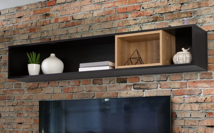 Wandregal >HIGH ROCK< in Schwarz / Riviere Eiche Dekor - 150,2x26x22,2cm (BxHxT)