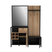 Kompaktgarderobe >HIGH ROCK< in Schwarz / Riviera Eiche Dekor - 144,5x200x40,2 (BxHxT)