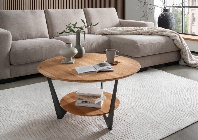 Couchtisch >2176< "rund" in Eiche , Massivholz - 87x46x87cm (BxHxT)