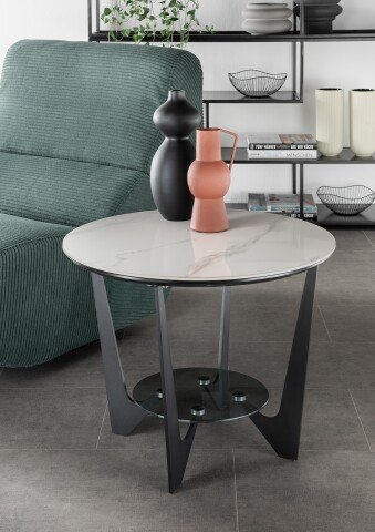 Couchtisch >2178-10< "rund" in weiß marmoriert, Keramik - 42x60cm (HxD)