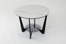 Couchtisch >2178-10< "rund" in weiß marmoriert, Keramik - 42x60cm (HxD)