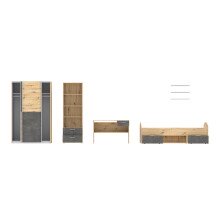 Jugendzimmer-Set >LUPO< (7-teilig) in Artisan Eiche Dekor/Betonoptik