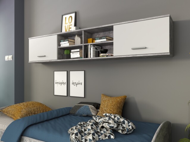 Wandregal >LUPO< in Betonoptik Lichtgrau/ Weiß - 206,4x39,3x25,1cm (BxHxT)