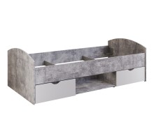 Stauraumbett >LUPO< Liegefläche 90x200cm in Betonoptik Lichtgrau/ Weiß - 96x65x203,6cm (BxHxT)