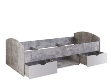 Stauraumbett >LUPO< Liegefläche 90x200cm in Betonoptik Lichtgrau/ Weiß - 96x65x203,6cm (BxHxT)
