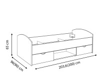 Stauraumbett >LUPO< Liegefläche 90x200cm in Betonoptik Lichtgrau/ Weiß - 96x65x203,6cm (BxHxT)