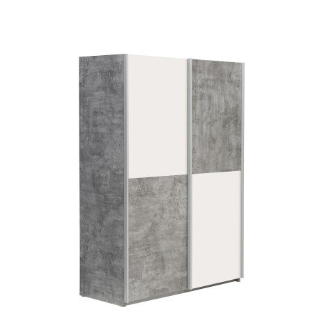 Schiebetürenschrank >LUPO< in Weiss / Betonoptik Lichtgrau  - 120x190,5x61,2 (BxHxT)