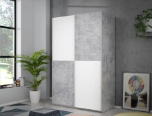 Schiebetürenschrank >LUPO< in Weiss / Betonoptik Lichtgrau  - 120x190,5x61,2 (BxHxT)