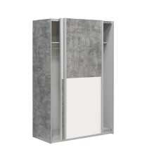 Schiebetürenschrank >LUPO< in Weiss / Betonoptik Lichtgrau  - 120x190,5x61,2 (BxHxT)