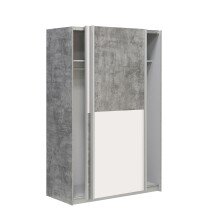 Schiebetürenschrank >LUPO< in Weiss / Betonoptik Lichtgrau  - 120x190,5x61,2 (BxHxT)
