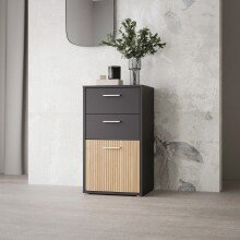 Kommode >QUADRO 2< 2 Schubladen und 1 Tür, in grau / Lamela Eiche Dekor - 48,8x95,1x40cm (B/H/T)