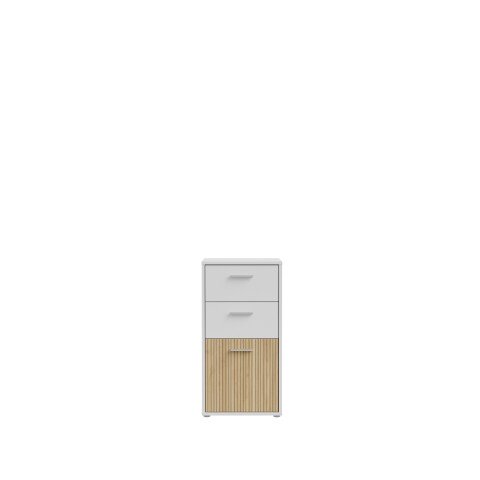 Kommode >QUADRO 2< mit 2 Schubladen und 1 Tür, in Weiss / Lamela Eiche Dekor - 48,8x95,1x40cm (BxHxT)