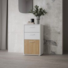 Kommode >QUADRO 2< mit 2 Schubladen und 1 Tür, in Weiss / Lamela Eiche Dekor - 48,8x95,1x40cm (BxHxT)
