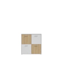 Kommode >QUADRO 2< mit 4 Türen, in Weiss / Lamela Eiche Dekor - 93,5x95,1x40cm (BxHxT)