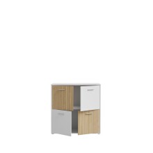 Kommode >QUADRO 2< mit 4 Türen, in Weiss / Lamela Eiche Dekor - 93,5x95,1x40cm (BxHxT)