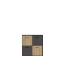 Kommode >QUADRO 2< mit 4 Türen, in grau / Lamela Eiche Dekor - 93,5x95,1x40cm (B/H/T)