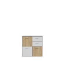 Kommode >QUADRO 2< mit 3 Türen und 2 Schubladen, in Weiss / Lamela Eiche Dekor - 93,5x95,1x40cm (BxHxT)