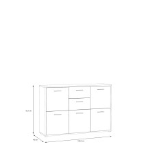 Sideboard >QUADRO 2< mit 5 Türen und 2 Schubladen, in Weiss / Lamela Eiche Dekor - 138,2x95,1x40cm (BxHxT)