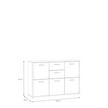 Sideboard >QUADRO 2< mit 5 Türen und 2 Schubladen, in Weiss / Lamela Eiche Dekor - 138,2x95,1x40cm (BxHxT)