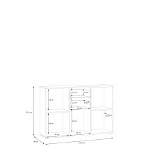 Sideboard >QUADRO 2< mit 5 Türen und 2 Schubladen, in Weiss / Lamela Eiche Dekor - 138,2x95,1x40cm (BxHxT)