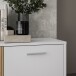 Sideboard >QUADRO 2< mit 5 Türen und 2 Schubladen, in Weiss / Lamela Eiche Dekor - 138,2x95,1x40cm (BxHxT)