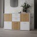 Sideboard >QUADRO 2< mit 5 Türen und 2 Schubladen, in Weiss / Lamela Eiche Dekor - 138,2x95,1x40cm (BxHxT)
